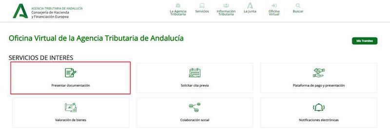 Presentar documentación Oficina Virtual de la Agencia Tributaria de Andalucía