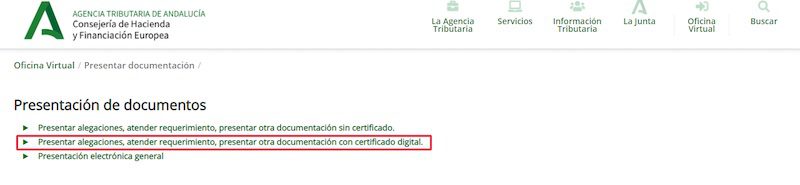 Presentación de documentos con certificado digital
