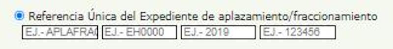 Referencia única del expediente de aplazamiento y fraccionamiento